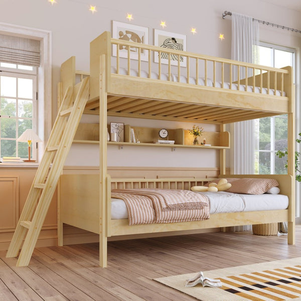 English Elm Twin Over Solid Wood Bunk Bed with Built in Shelves and Reversible Ladder N7090002224N
