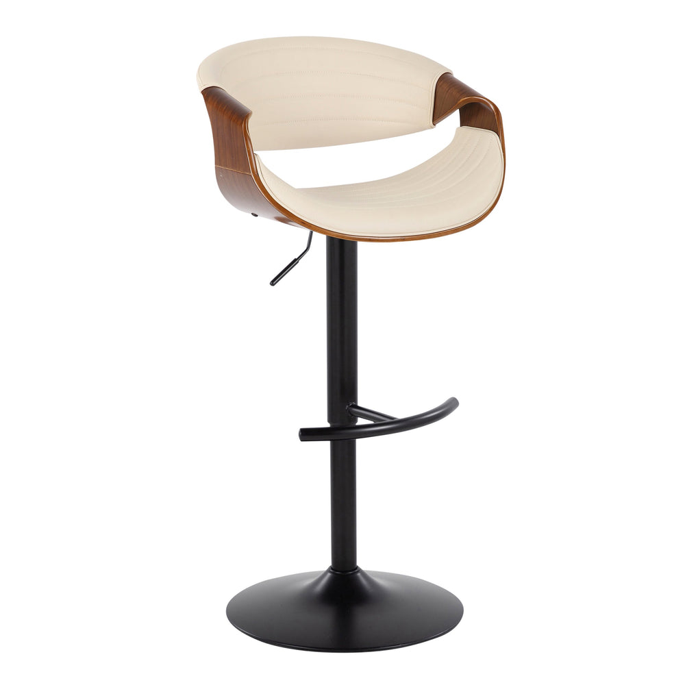 English Elm Symphony Mid-Century Adjustable Swivel Barstool Set of 2 — Cream Faux Leather, Walnut Accents, 360° Comfort B202S01018