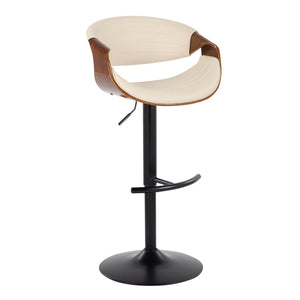 English Elm Symphony Mid-Century Adjustable Swivel Barstool Set of 2 — Cream Faux Leather, Walnut Accents, 360° Comfort B202S01018