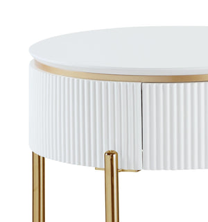 English Elm Daveigh Oval-Edge High Gloss End Table with Gold Metal Legs, Integrated Drawer & Modern Storage Elegance B2726P265748