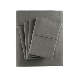 JLA Home Madison Park - Cotton sateen sheet set with peachy-soft finish, OEKO-TEX certified, breathable, durable, easy-care luxury Charcoal MP20-6422
