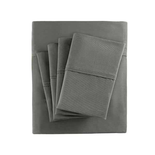 JLA Home Madison Park - Cotton sateen sheet set with peachy-soft finish, OEKO-TEX certified, breathable, durable, easy-care luxury Charcoal MP20-6422