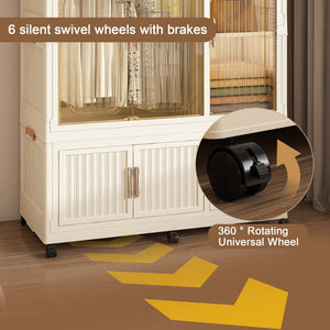 English Elm Portable Wardrobe Closet Organizer - Modular Storage With 9 Cubes, 2 Hanging Rods & Lockable Casters W2699P327124-GIGA