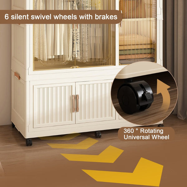 English Elm Portable Wardrobe Closet Organizer - Modular Storage With 9 Cubes, 2 Hanging Rods & Lockable Casters W2699P327124-GIGA