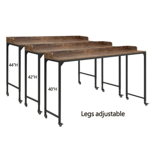 English Elm Rustic Overbed Desk with Adjustable 40-44" Height, Brown Faux Wood Top, Metal Caster Legs for Bedworking B011P244981