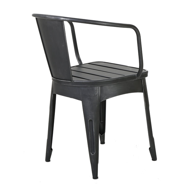 English Elm Christopher Knight Home® - COLMAR 3-Piece Metal Bistro Set for Patio — Weather-Resistant Iron Table & Stackable Armchairs, Slatted Design Black+Silver 56558.00BSVR