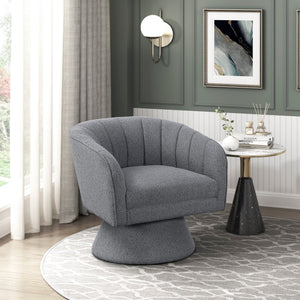 English Elm 1pc Bouclé Swivel Accent Chair with Channel Back, Plush Foam Seat, 360° Rotation, Modern Comfort Dark Gray 28.5 L x 28 W x 20 H B011P308016