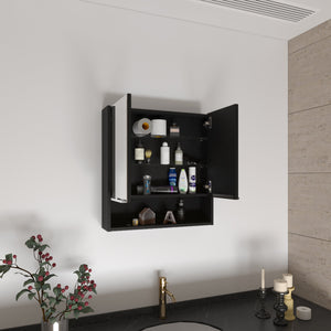 English Elm Rectangle Medicine Cabinet with Mirror Wengue — 2-Door Wall-Mount Storage, 4 Shelves, Open Shelf Style for Bathroom Organization and Modern Elegance B06280341