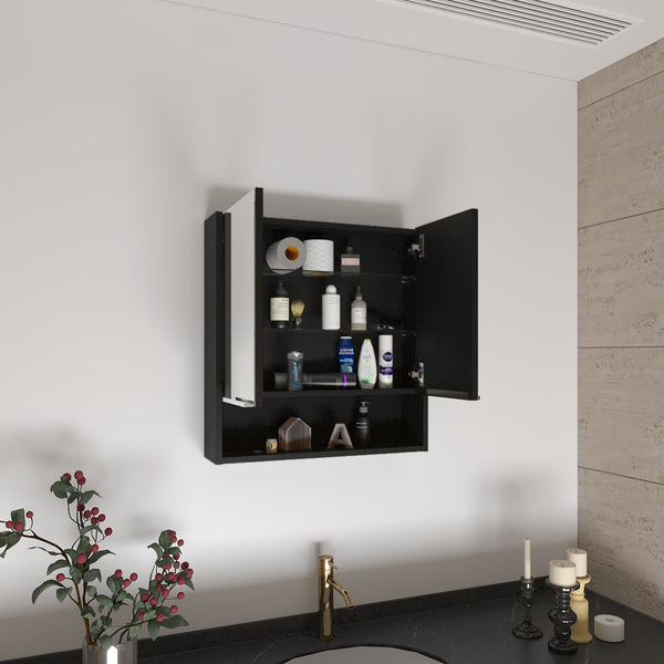 English Elm Rectangle Medicine Cabinet with Mirror Wengue — 2-Door Wall-Mount Storage, 4 Shelves, Open Shelf Style for Bathroom Organization and Modern Elegance B06280341