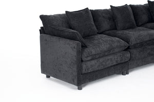 English Elm 108" L-shaped Chenille Cloud Sectional Deep Seat Sofa with Ottoman for Living Rooms Black W3244S00004