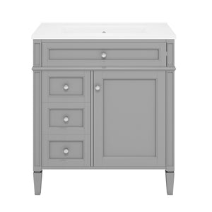 English Elm 30'' Modern Bathroom Vanity with Integrated Mirror Cabinet, Ceramic Sink, 3 Drawers & Ample Storage Grey SW000126AAE-1