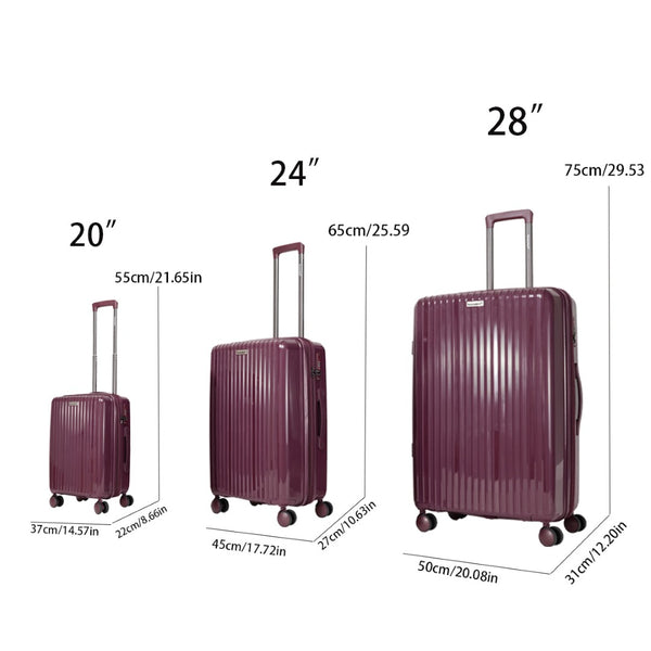 English Elm Luggage 3 Piece Pp Hard Shell Travel Set with Spinner Wheels Expandable Carry On Dark Purple T3292P317020