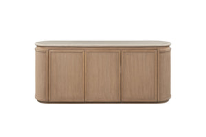 English Elm Stone Top Rope-Front Server with Toffee Oak Finish, Soft-Close Doors, Spacious Storage, Rustic Charm B2699P298397