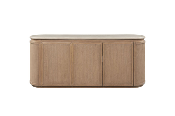 English Elm Stone Top Rope-Front Server with Toffee Oak Finish, Soft-Close Doors, Spacious Storage, Rustic Charm B2699P298397