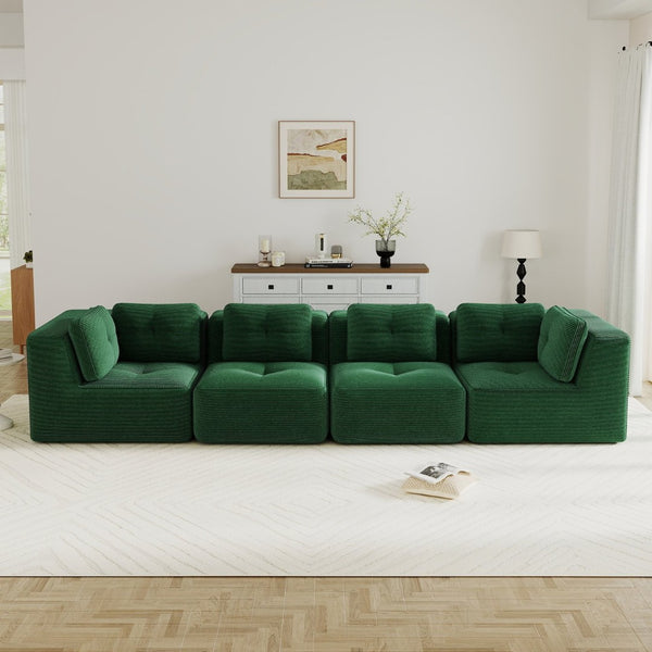 English Elm Modern Corduroy Tufted Modular Sectional with Deep Seating and Anti-slip Base Green W714S01798