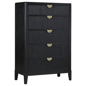 English Elm Mason Black 5-Drawer Chest – Stylish Storage Solution With Fluted Accents For Modern Bedrooms B062P354069