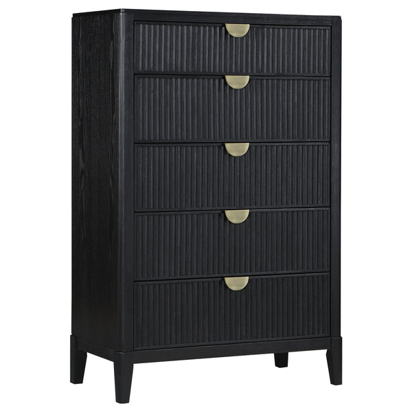 English Elm Mason Black 5-Drawer Chest – Stylish Storage Solution With Fluted Accents For Modern Bedrooms B062P354069