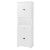 English Elm Tall Bathroom Cabinet With Four Doors, Large Storage Space Open Shelve, Upper Storage Cabinet, White