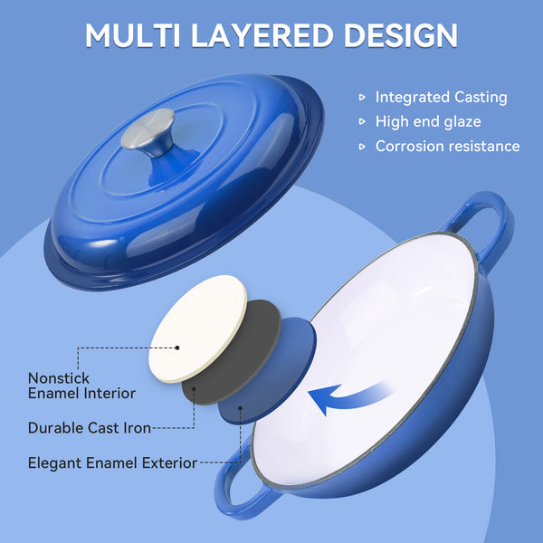 English Elm enamel Cast Iron Dutch Oven 10.6in - Durable Enamel Coating, Even Heat Distribution, Easy Cleanery Blue T3950P391615