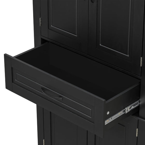 English Elm [video] Tall Matte Black Bathroom Cabinet with Drawer Adjustable Shelves and Door Racks N759P241667B