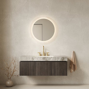 English Elm Muri Floating Bathroom Vanity Plywood Cabinet Sintered Stone Top Espresso Woodgrain W2615S00597