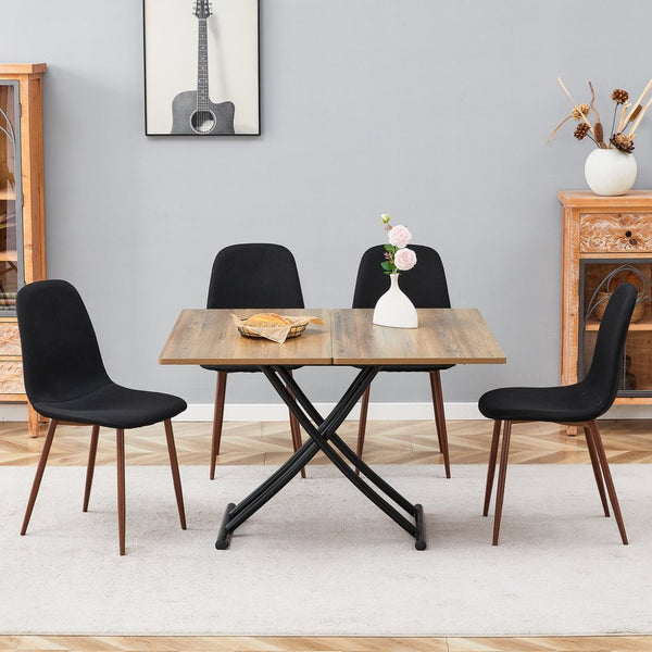 English Elm Table and Chair Set Adjustable Height Mdf Wood Grain Top with Four Linen Dining Chairs Black,Dark Walnut,Natural Wood W1151S03770