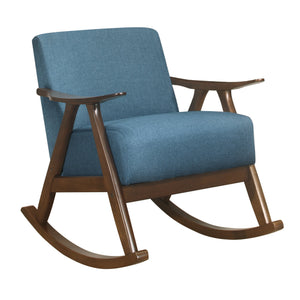 English Elm Modern Waithe Rocking Chair Dark Walnut Frame Brown Upholstery Midcentury Streamlined Comfort Design Blue 40.25 L x 31.25 W x 20 H B011P255256