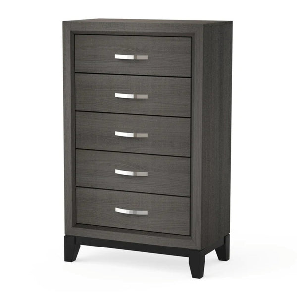 English Elm Contemporary Chic Chest with Gold Accents, Acrylic Trim, Metal Bracket Legs and Dust‑Proof Drawers Gray 34 L x 19 W x 50 H B2741P371022