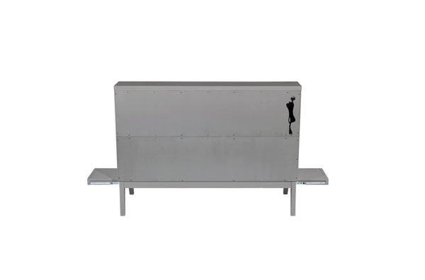 English Elm Queen Murphy Cabinet Bed Solid Pine Build with Usb Charging and Fold Out Desktop Grey W504S00167