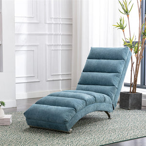 English Elm Linen Ergonomic Massage Chaise Lounge with Remote Control, 140° Recline, Heavy-Duty Frame, 5 Modes Blue W39539624