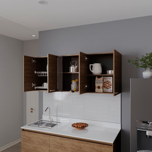 English Elm Superior Wall Cabinet Peoria Macadamia Beige Kitchen 6-Door Engineered Wood w/ Glass Shelves, Rack B092P309166