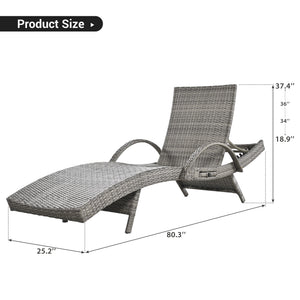 English Elm K&K 80" Outdoor Wicker Chaise Lounge Set of 2 with 2000H UV Wicker, Pull-Out Side Table, 4-Position Recliner Grey WF321204AAE
