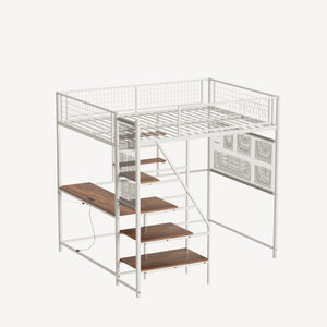 English Elm Black Metal Loft Bed with Built-in Desk Rgb Led Lighting and Charging Station White W1671S00007
