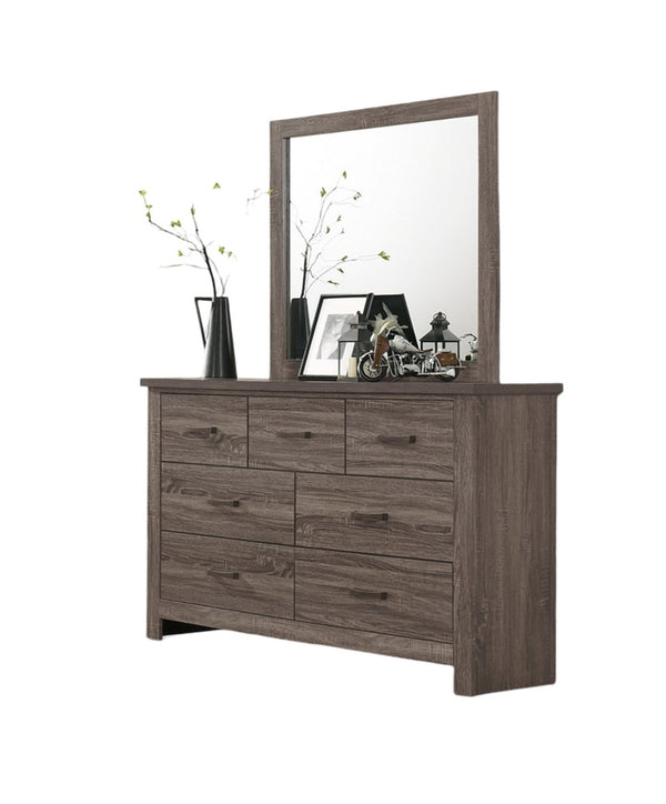 English Elm Natural Retro-Modern Wooden Dresser with Tapered Legs, Weathered Grey-Brown Finish & Black Grooves Natural 62 L x 21 W x 5 H B011P193966