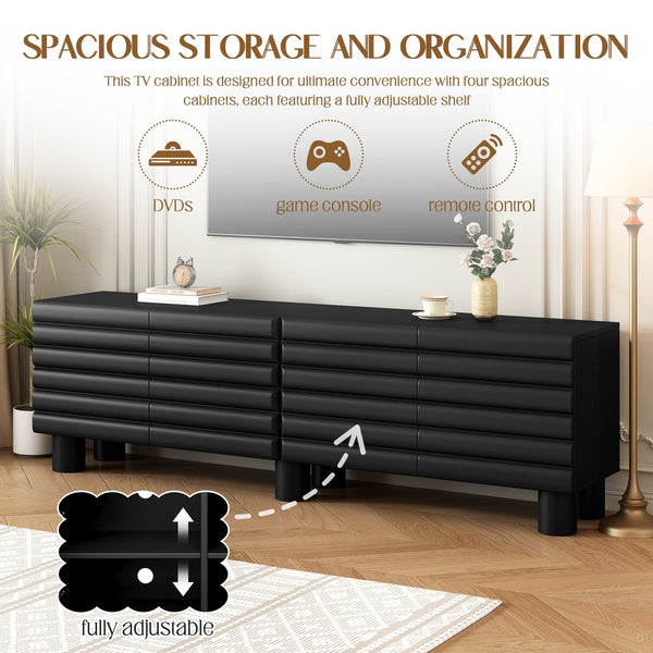 English Elm Stylish Thick Wavy Door TV Cabinet with Adjustable Shelves, Cable Management, Sturdy Legs, Modern Media Console Black N721P350797B
