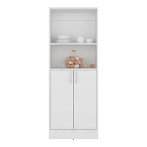 English Elm White Tall Narrow Kitchen Pantry Cabinet with Open Shelves and Concealed Storage Door B062P483732