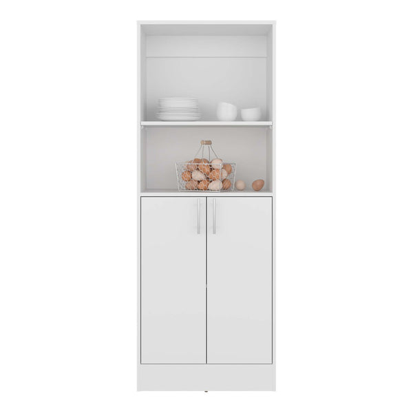 English Elm White Tall Narrow Kitchen Pantry Cabinet with Open Shelves and Concealed Storage Door B062P483732