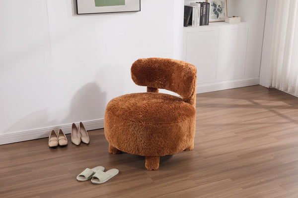 English Elm 063-Fur Plush Armless Accent Chair with 13" Thick Cushion, Curved Wingback & Solid Wood Legs for Cozy Reading Nooks khaki W527P308810