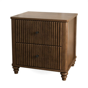 English Elm 4-piece Queen Bedroom Set Walnut Fluted Wood Frame Dresser and Nightstands Included W1716S00026