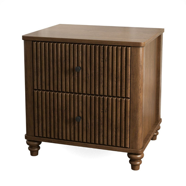 English Elm 4-piece King Bedroom Set Wavy Fluted Panel Solid Wood Dresser Nightstands Beige W1716S00028