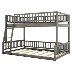 English Elm Full Xl Over Queen Bunk Bed Pine Frame with Guardrails Ladder and Slat Support Gray GX000450AAE