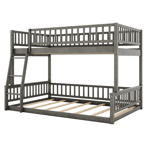 English Elm Full Xl Over Queen Bunk Bed Pine Frame with Guardrails Ladder and Slat Support Gray GX000450AAE