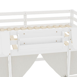 English Elm Full Loft Bed With Bookshelf & Storage - Amusement Park Design, Safety Guardrails, Cozy White Finish W1580S00358