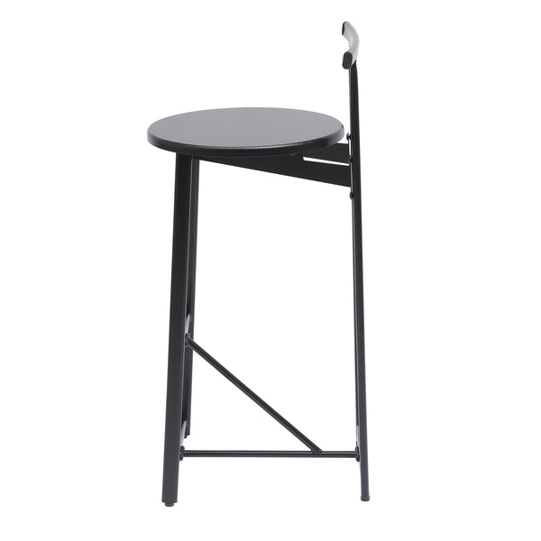 English Elm 27''H Ergonomic Barstool Set of 3 — Modern Black Metal & MDF Counter Chairs with Backrest, 220lbs W1757P265184