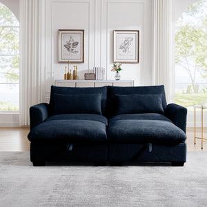 English Elm Corduroy Two-Seater Sofa With Storage Footrests – Versatile, Comfy Sectional For Modern Living Spaces W714S00648