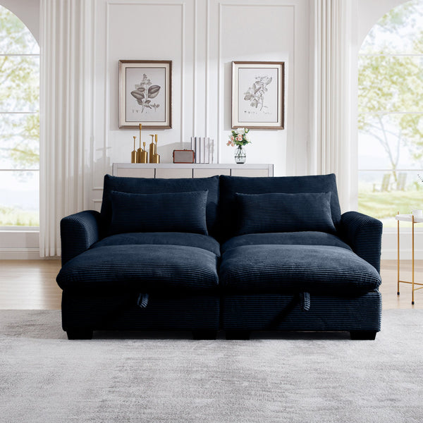English Elm Corduroy Two-Seater Sofa With Storage Footrests – Versatile, Comfy Sectional For Modern Living Spaces W714S00648