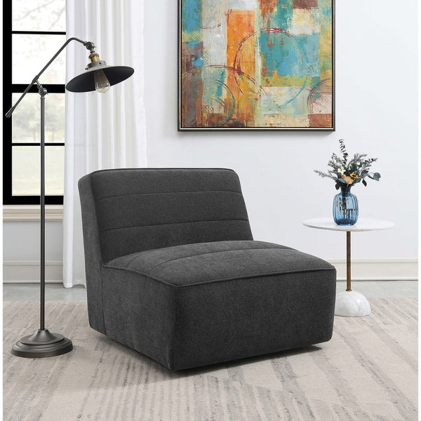 English Elm Manhattan Dark Charcoal Swivel Tufted Chair with Bouclé Upholstery, Pocket Coil Comfort, 31"H B062P358329
