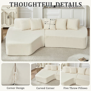 English Elm Compression Sectional Couch with Corduroy Upholstery, Deep-Seated Modular L-Shaped Sleeper Sofa, No-Assembly Comfort and Stability White W1249S00006