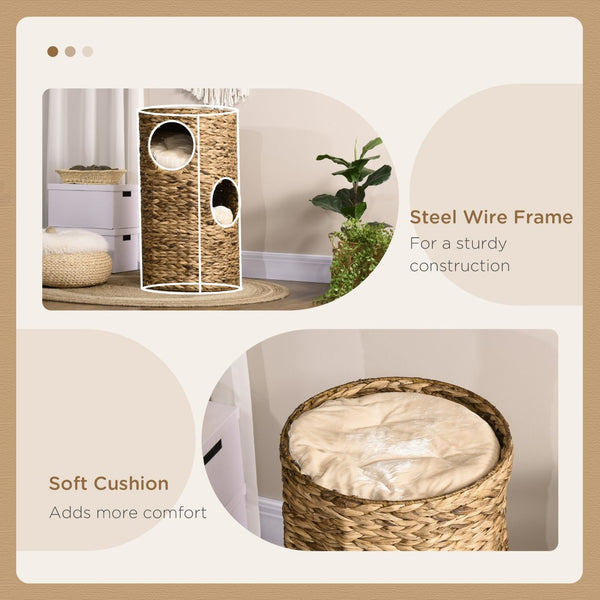 English Elm Pawhut Hand-woven Water Hyacinth Cat Tower Four-story Hideaway Caves Plush Beds W2225P217052