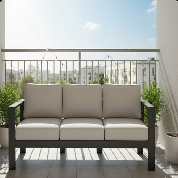 English Elm 75" Outdoor Iron Frame 3 Seat Patio Sofa with Olefin Cushions for Deck or Poolside Black+Grey B082P455112